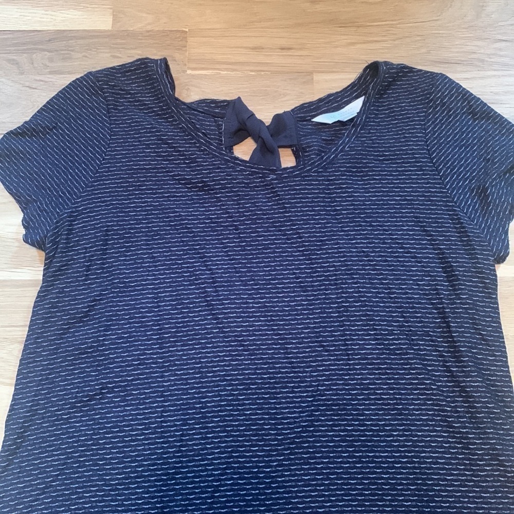 LAUREN Conrad Short Sleeve Knit Blouse w/ Lace Trim Navy Blue Women’s M - Picture 2 of 15